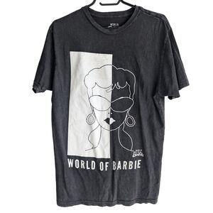 World of Barbie Mattel Grey White Retro Graphic Short Sleeve Tee Shirt